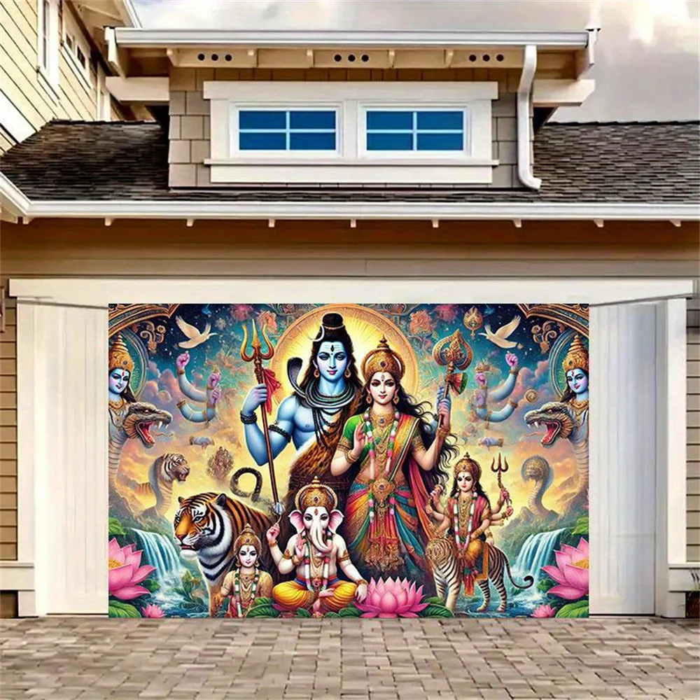 Shiva Family Tapestry Hindu God Parvati Ganesha Kartikeya Canvas Art Wall Hanging Temple Home Decor Spiritual Gift Yoga Room