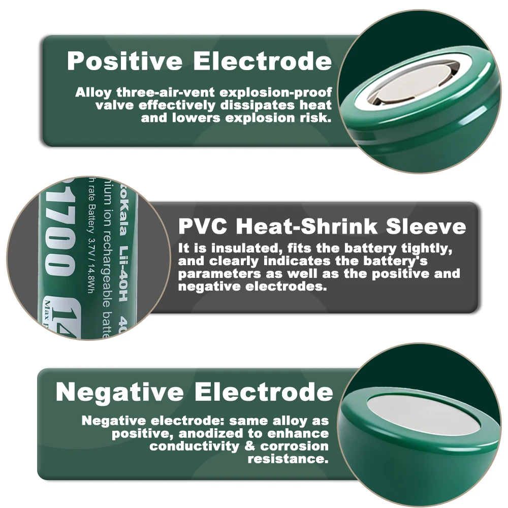 

LiitoKala 3.7V 21700 lithium-ion rechargeable battery 4000mAh, high discharge rate, used for high-power discharge of flashlights