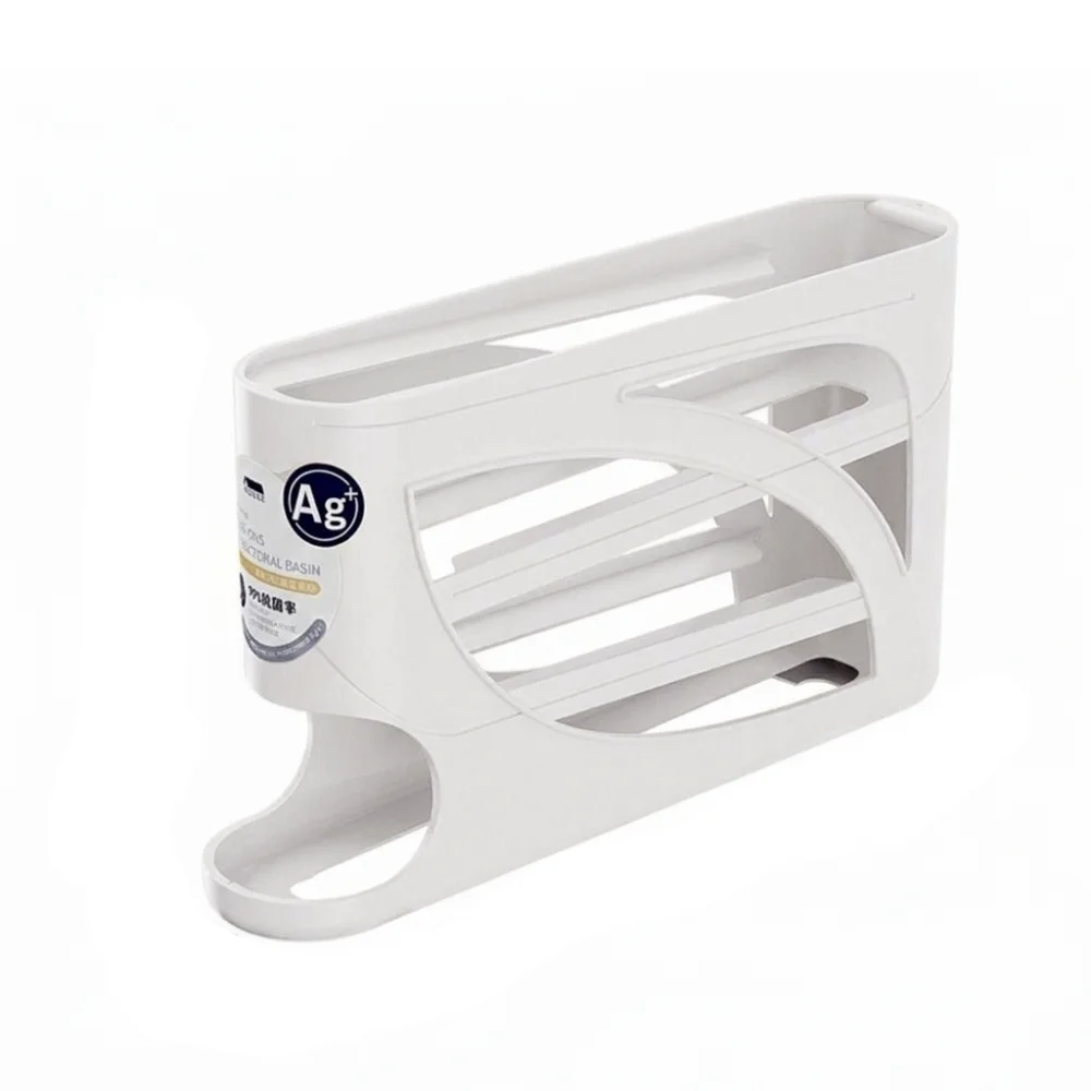 Plastic 4-Tier Automatic Rolling Egg Rack Anti-Drop Large Capacity Fridge Egg Dispenser Fresh-Keeping Space Saving