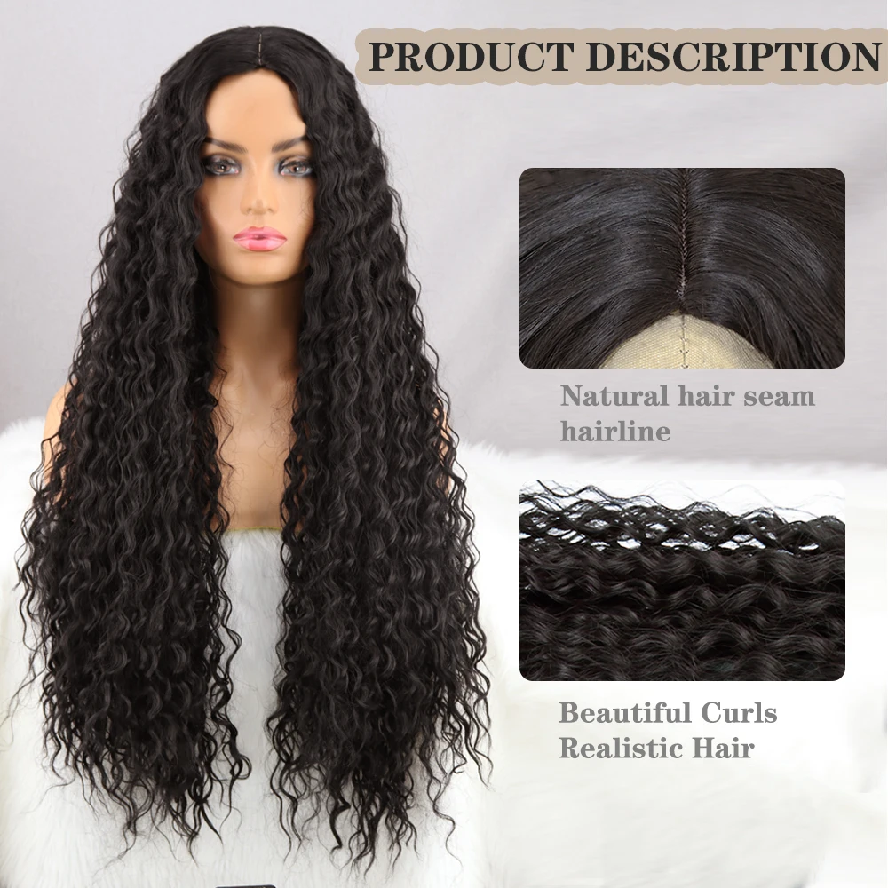 FEELSI 28 Inch Synthetic Long Middle Part Afro Kinky Curly Wigs for Black Women Cosplay Party High Temperature Synthetic Wig