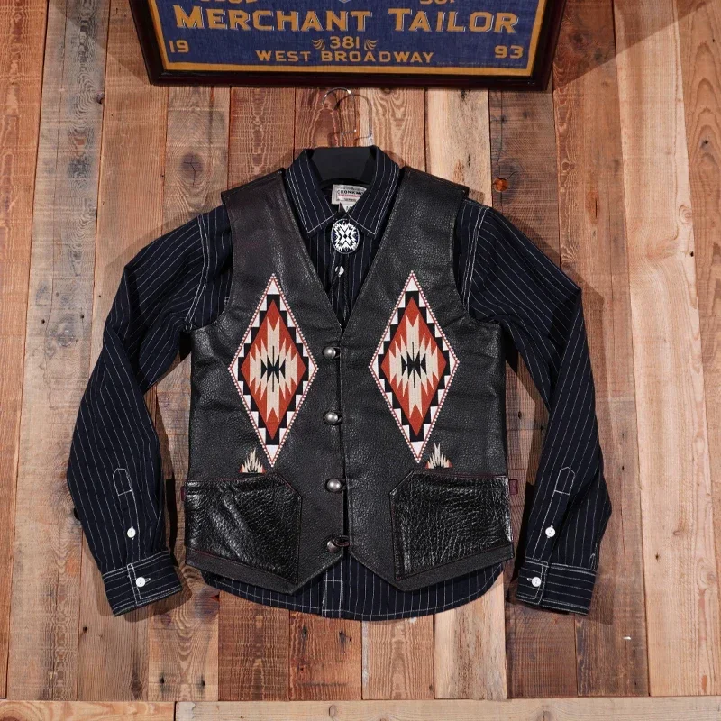 Blunt Razor Indian Embroidered Navajo Style Cowhide Biker American Vintage Western Cowboy Vest