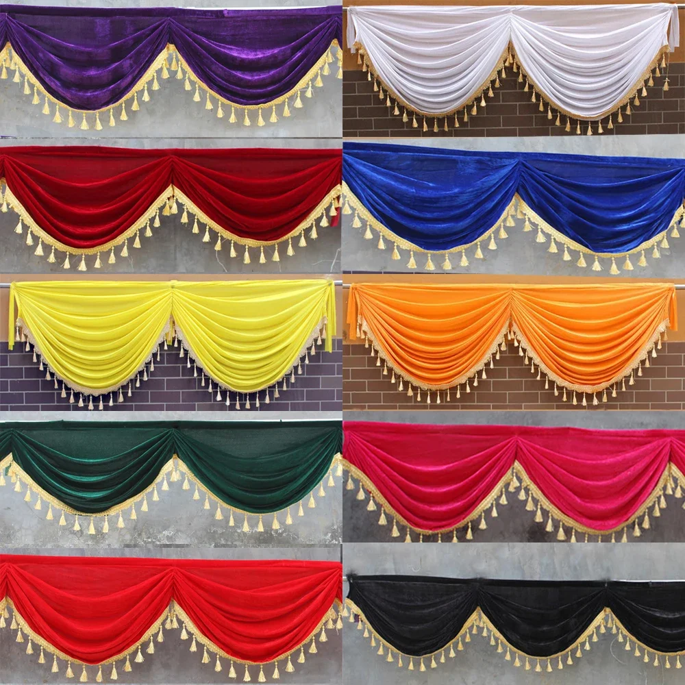 2 Meter Velvet Curtain Swag Tassel Table Cover Wedding Backdrop Table Skirts Stage Background Drapery Party Banquet Walls Decor