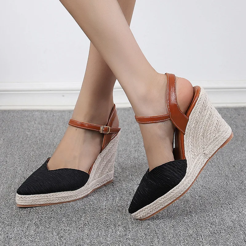 High Heel Sandal for Women Round Toe Low-Heeled Shoes With Strap Clogs Wedge Large Size Shallow Mouth High-heeled Low-heeled Clo