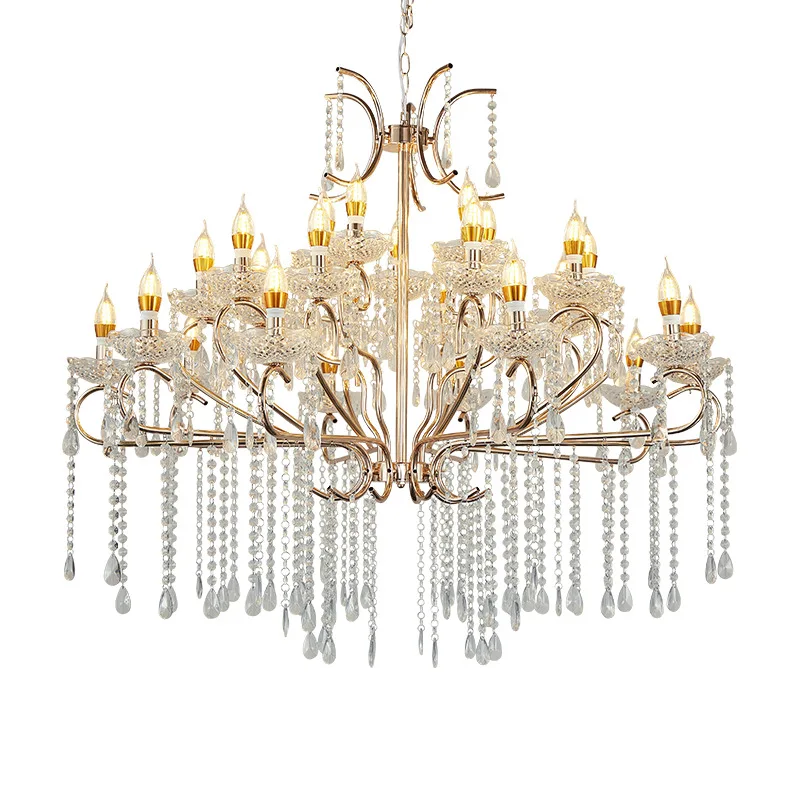 European Style Wedding Hall Iron Art Crystal LED Chandelier Waterproof Ceiling Decoration Arrangement Props
