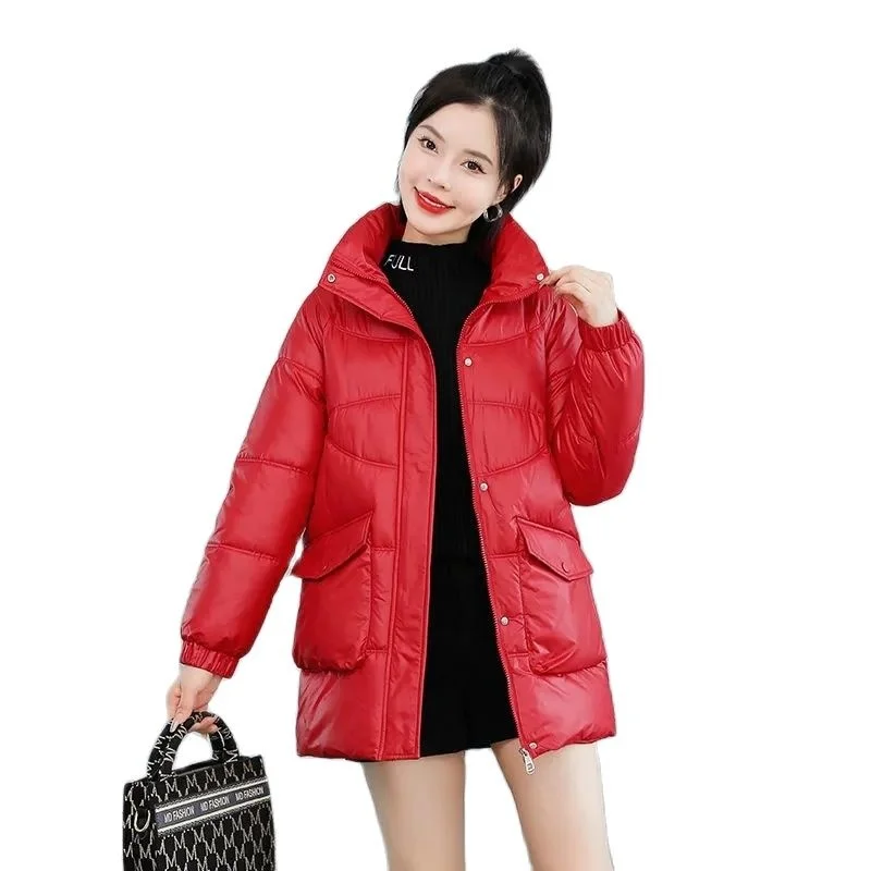 

Cotton Down Coat Women's 2023 New Winter Bright Face Medium-Long Fashion Loose Thick Padded Clothes Wash-Free Parkas