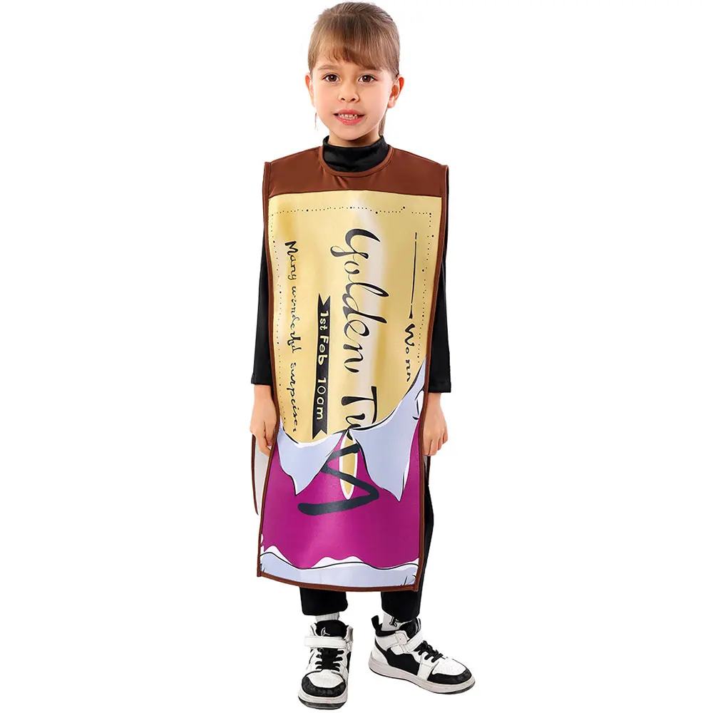 Umorden Unisex Boys Girls Chocolate Bar Winner Golden Ticket Costume for Child Kids One Tunic