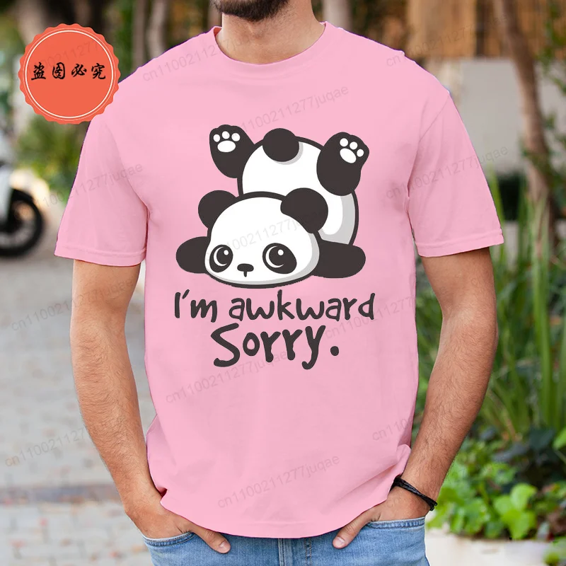 Sorry I'm Awkward Panda Printed T-Shirts Clothing Men Women Street Oversized T Shirts Breathable Hip Hop Streetwear T-Shirt Tops