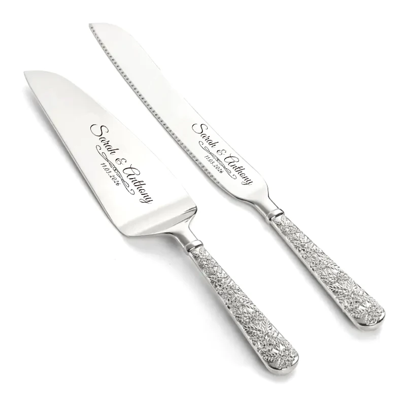 

Small Rose Embossed Handle Cake Cutting Knife Set Wedding Personalized Cake Knife for Anniversary Gift, Bridal Shower Gifts
