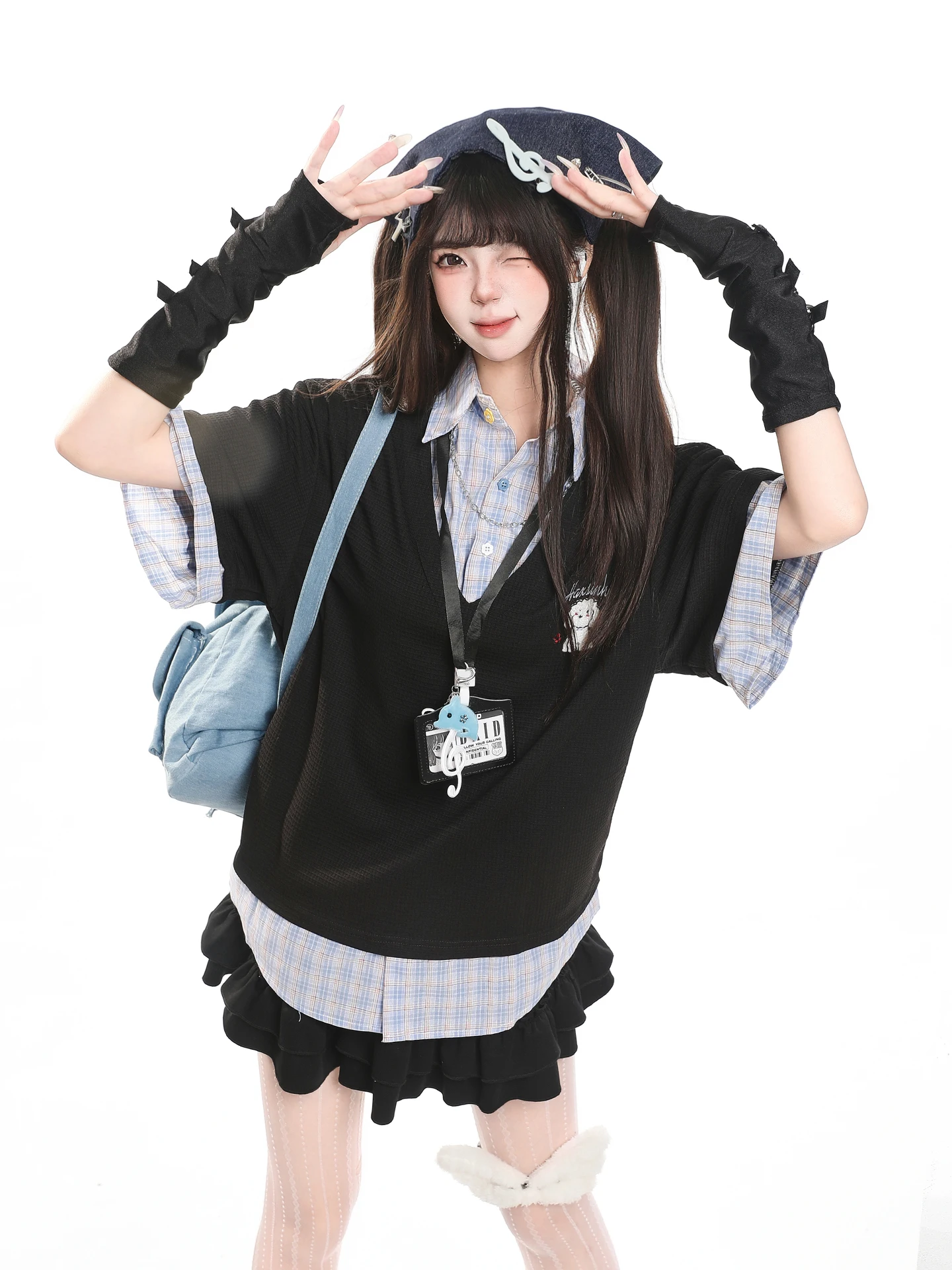 Korean Cartoon Embroidery Loose Casual Short Sleeve T-Shirt Women Summer Unique Design Half Sleeve Top Flip Collar Fake Two-P...