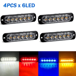 4pcs 6 Led Strobe Side Warning Lights 12V-24V Strobe Grille Flashing Lightbars Cars Truck Beacon Lamp Amber Traffic Lights White