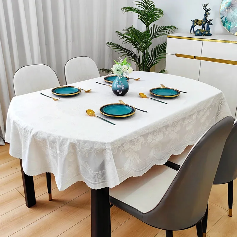 Nouvelle nappe ovale en PVC imperméable, motif classique européen, housse de table anti-poussière, décoration d'intérieur raffinée pour salon