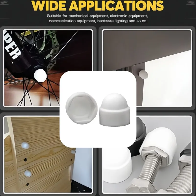 

60Pcs White M4 Bolt Nut Dome Caps, for Heavy Machinery