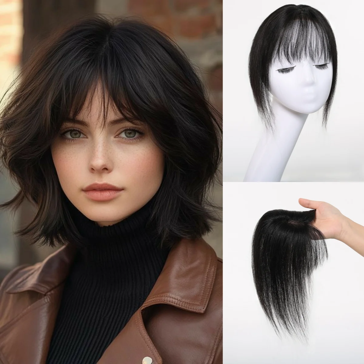 

Черные 10-дюймовые кружевные основы Remy, топперы из человеческих волос на заколке с челкой, 100% наращивание человеческих волос для женщин, повседневная вечеринка