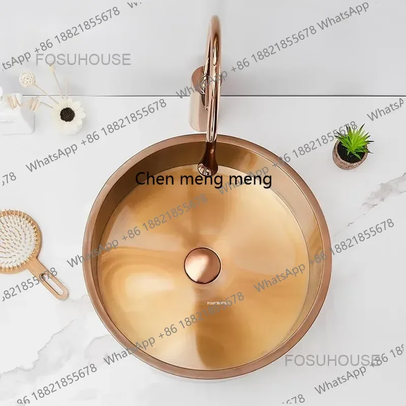 B567 Nordic Hotel Bathroom Sinks Light Luxury Round Rose Gold Wash Basin Stainless Steel Bathroom Accessories Home Kitchen Basin