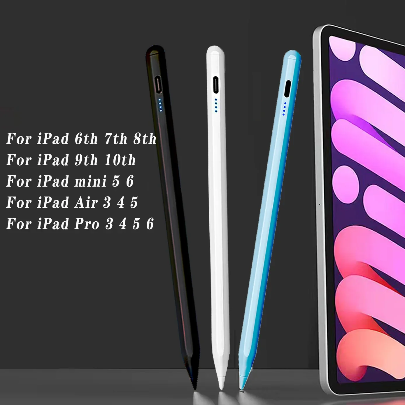 

Стилус для iPad Pro 11 12,9 Air 4/5 7/8/9/10th mini 5 6 для Apple Pencil 2 2018-2023, для iPad карандаш с блокировкой ладони