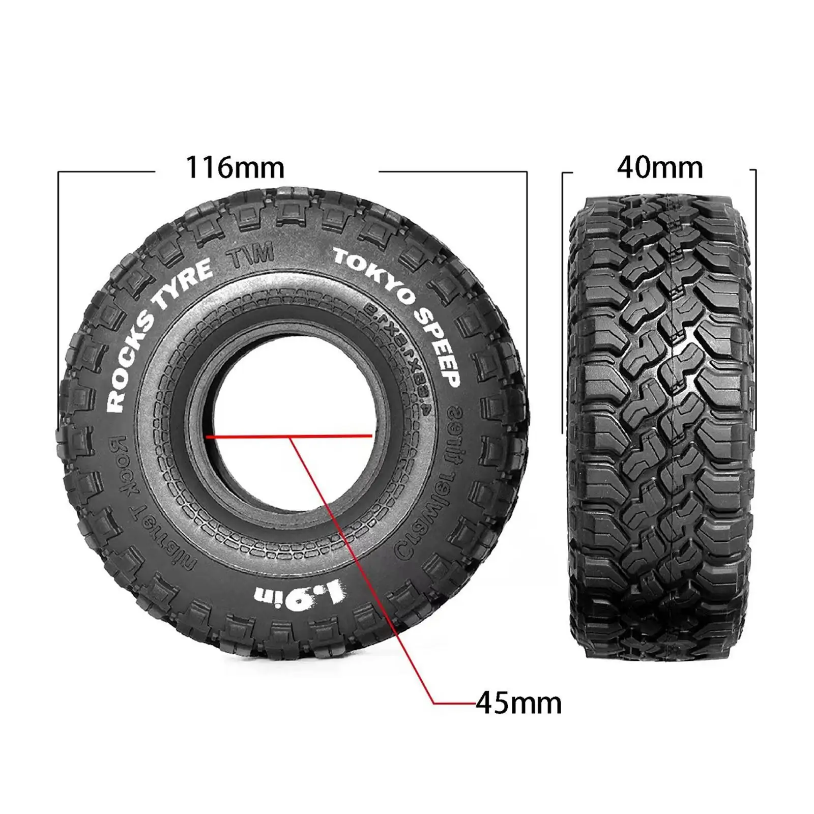 4x RC Crawler Tires Wheel Tires for 1:10 Scale RC Crawler Car Hobby Vehicles