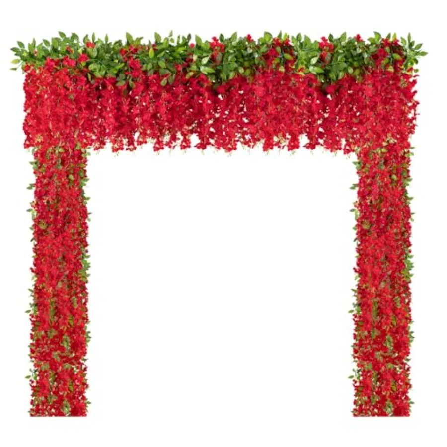 

U'Artlines, 10 шт., 7,2 фута, искусственная гирлянда из глицинии, шелковые искусственные красные цветы глицинии, подвесные зеленые лозы, гирлянды из ротанга