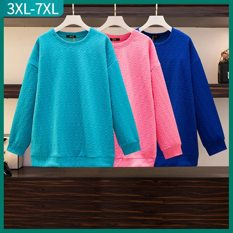 

New 2022 Autumn Winter Plus Size Tops For Women Large Size Long Sleeve Loose Blue Print Thick T-shirt 3XL 4XL 5XL 6XL 7XL