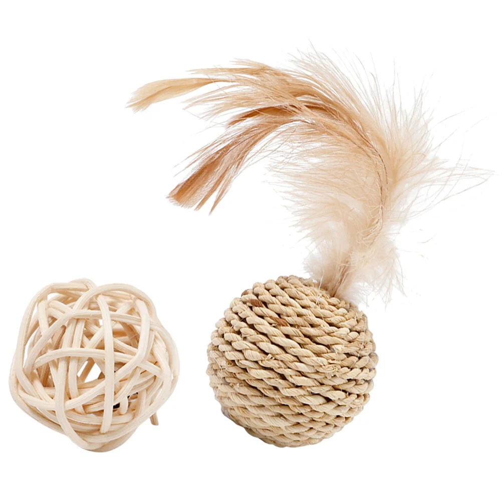 

2pcs Cat Balls Build-in Bell Toy Bird Toys Natural Rattan Interactive Play Corn Braid Balls cat rattan balls