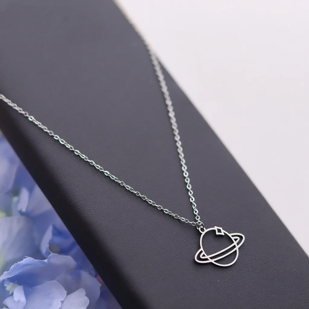 Kinitial Planet Pendant Necklace Saturn Star Charm Stainless Steel Necklaces Chain Fashion Jewelry Gifts For Mother's Day Women