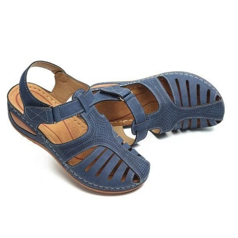 Foreign trade large size sandals women\'s 2024 summer new Roman style sandals round toe fashionable retro hole sandals women