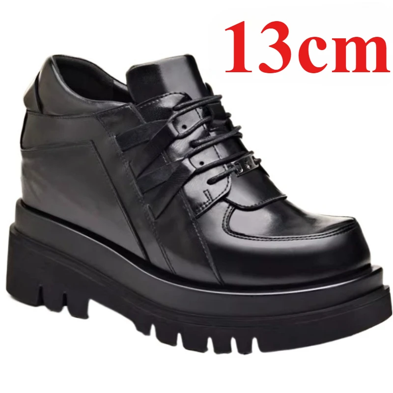 Extra High 13cm Thick Soled Height-increasing Shoes for Men's Denim Casual Leather Shoes British Business Inner Elevator Shoes