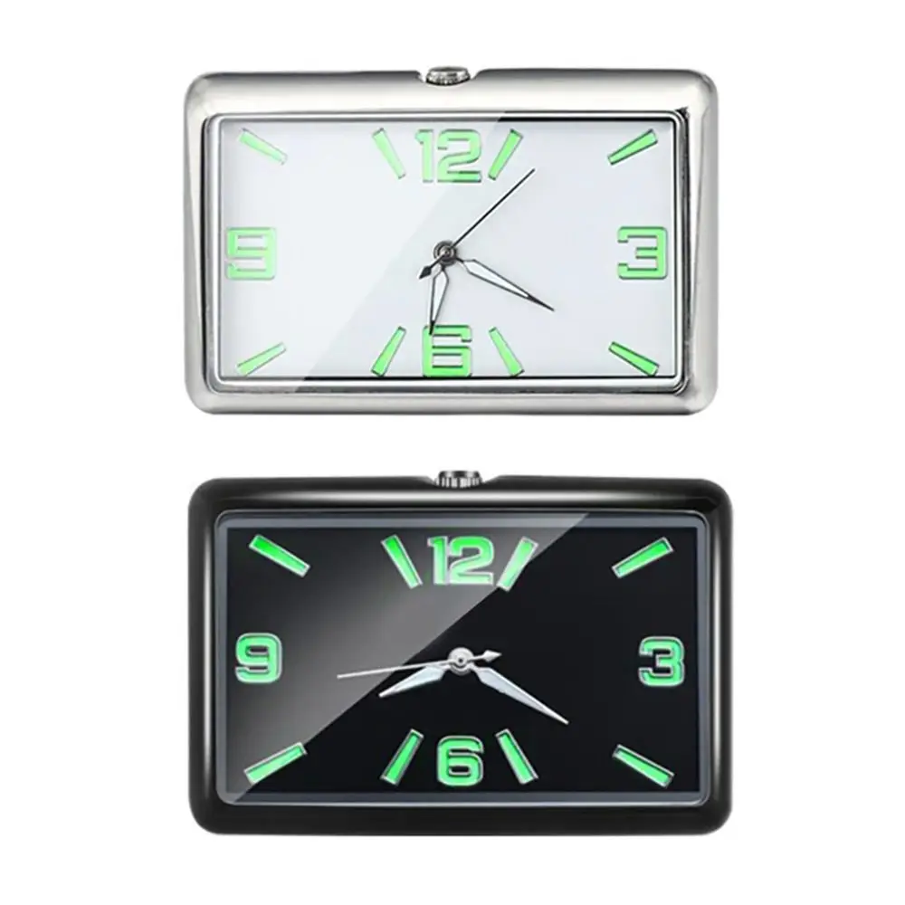 Plated Metal Car Dashboard Clock Square Mini Self-adhesive Quartz Clock Luminous Stick-On Auto Gauge Clock Auto Accessories
