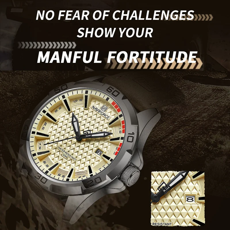 Marca Naviforce, relojes de lujo para hombre, correa de cuero, reloj de pulsera militar resistente al agua para hombre, reloj de cuarzo con fecha,