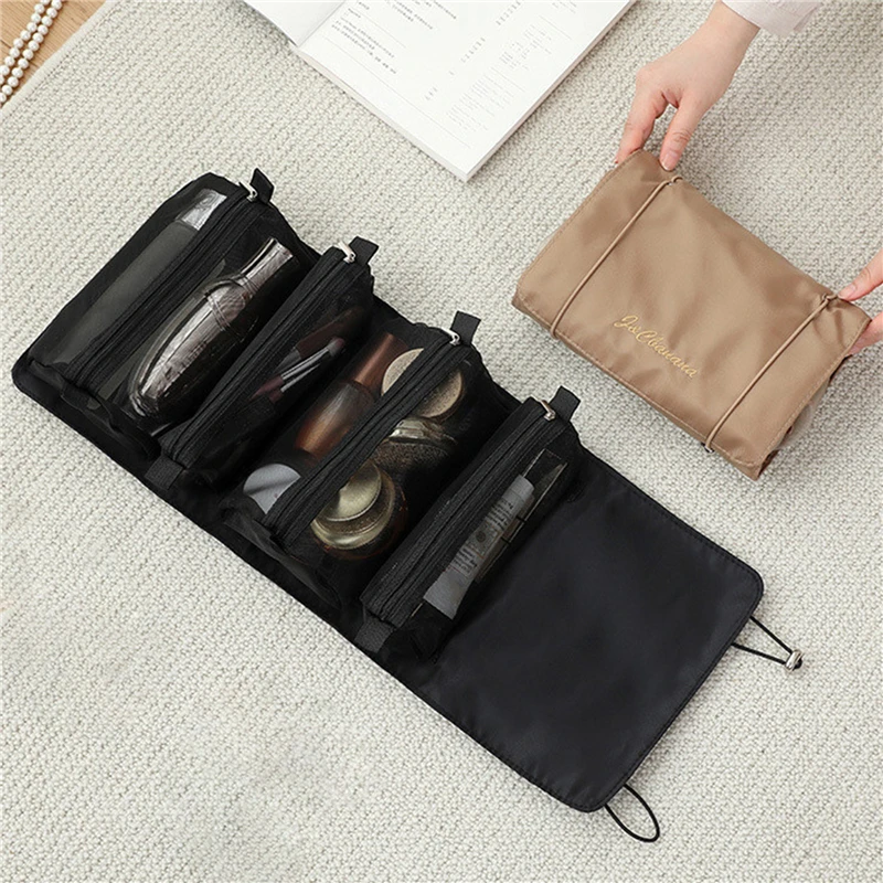 

4pcs In 1 Detachable Makeup Bag Women Zipper Mesh Large Capacity Cosmetics Pouch Foldable Portable Travel Wash Storage Bag