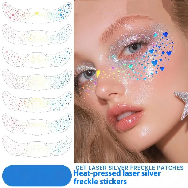 

New 1 Sheet Glitter Freckles Holographic Stickers Heart Freckle Tattoos Glitter Stickers Waterproof Temp Tattoos