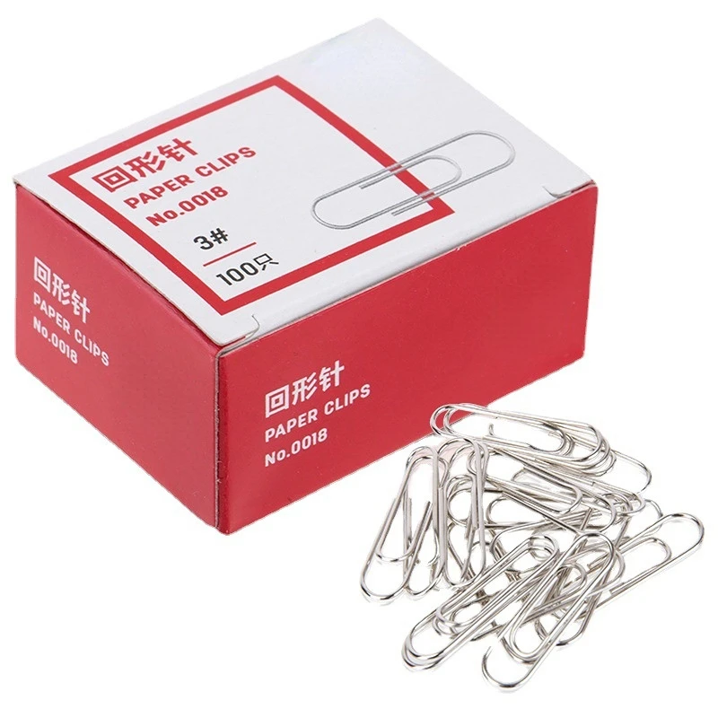 100pcs/box Metal Paperclips Paper Notebooks Pages Clips ID Tag Chest Clip Students Stationery Paperclips Bookmark