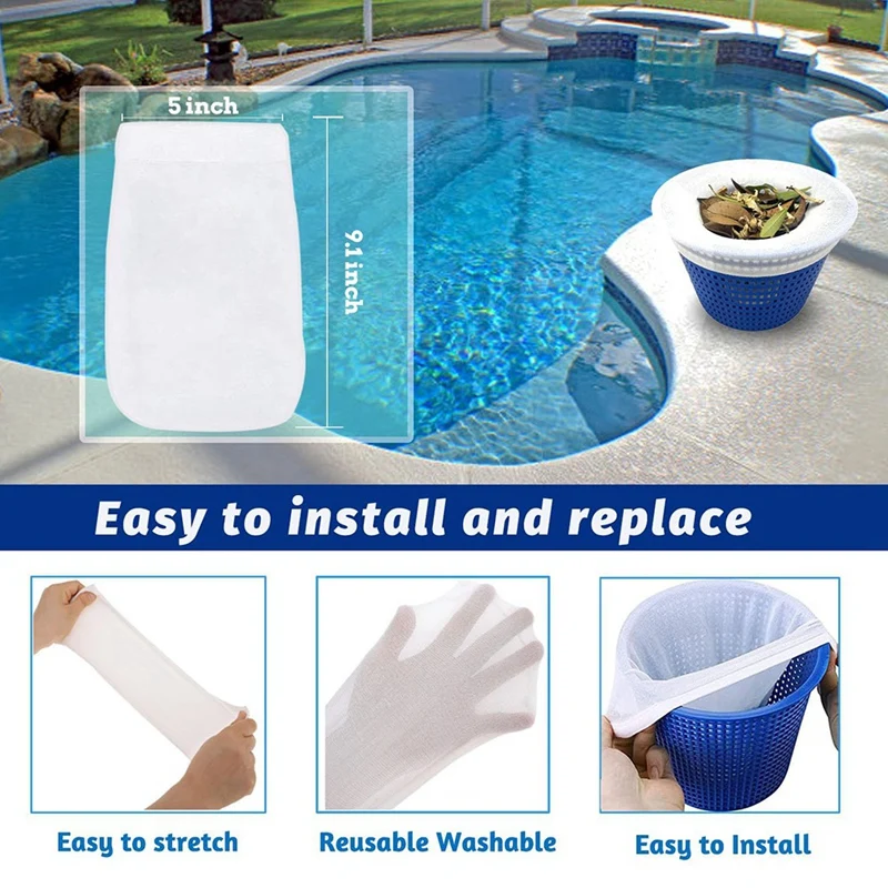 Calcetines de filtro para piscina, calcetines de filtro para limpieza de piscina, duraderos y fáciles de usar (paquete de 40)