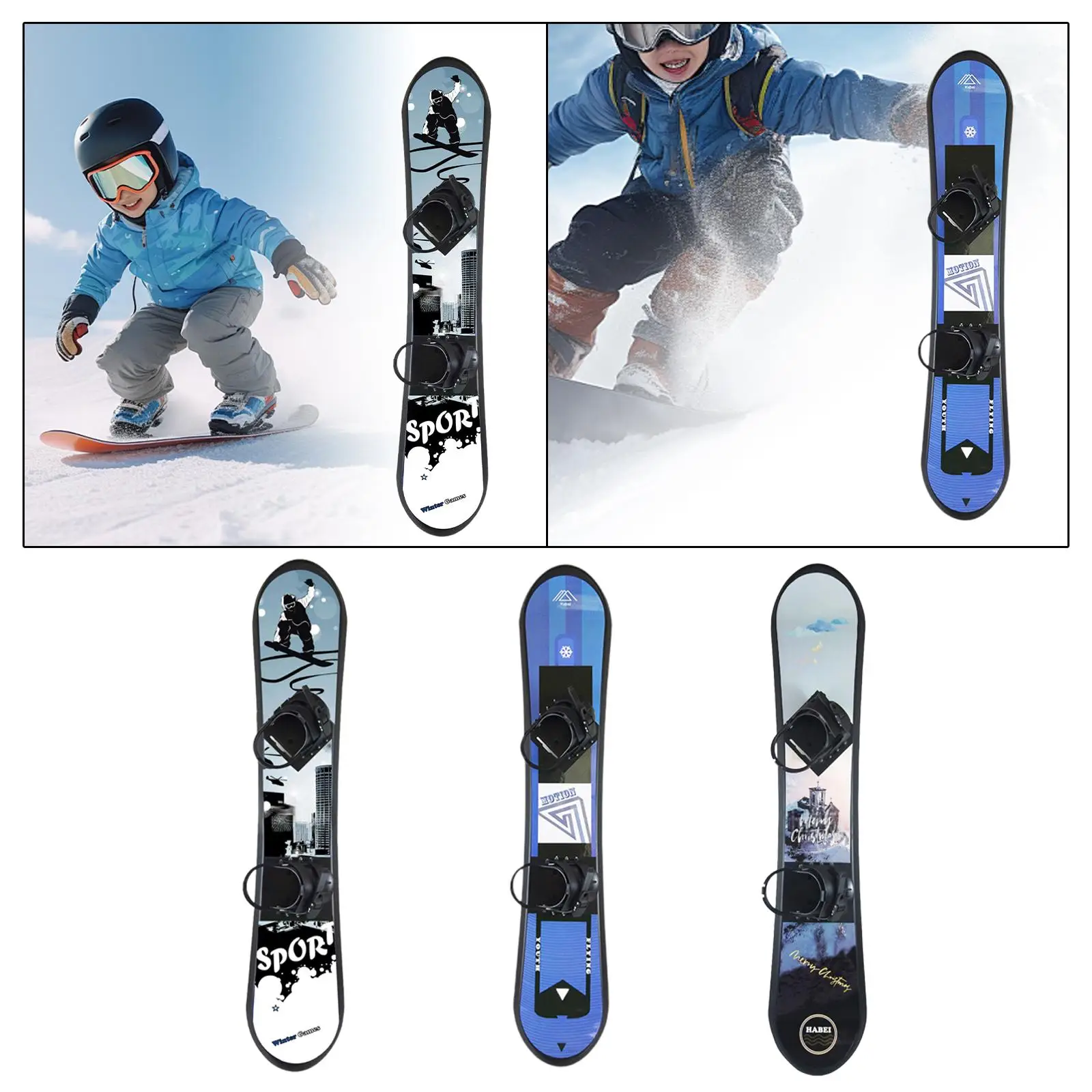 Kids Snowboard Single Rider Snow Board Portable Snow Sled with Adjustable Step in Bindings for Winter Outdoor Sports Activities