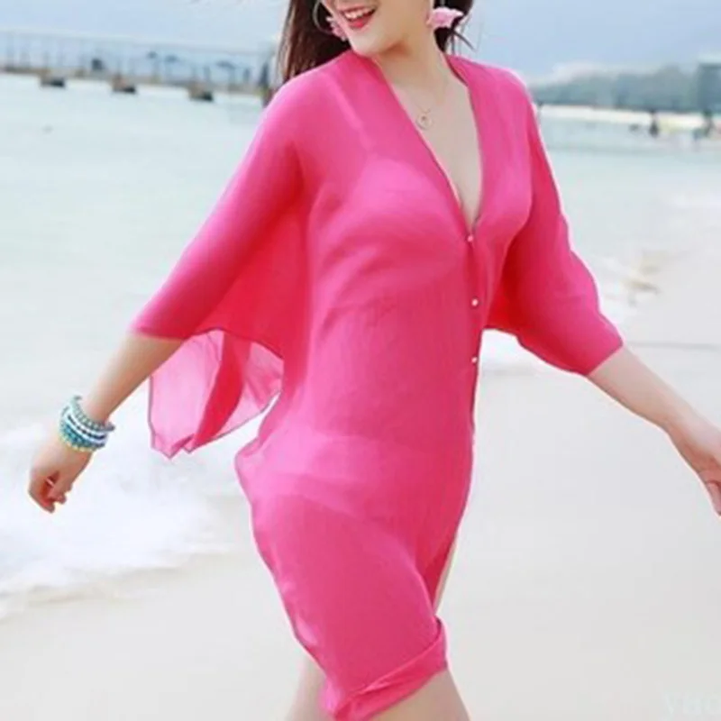 Vestido playero de lino para mujer, ropa de playa Sexy de Color puro, Bikini de talla grande, 2023