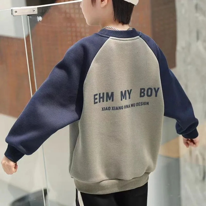 Boys' Middle Kids 2025 New Arrival Spring/Autumn Loose Fit Korean Street-Style Long Sleeve Base Layer Trendy Sweatshirt Tops