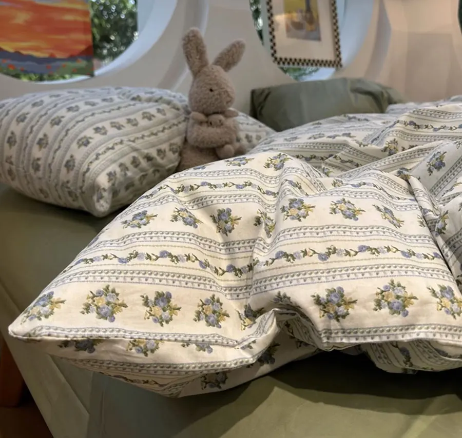

French vintage blue green flower bedding set 1.2 1.5 1.8,twin full queen cotton home textile bed sheet pillow case quilt cover