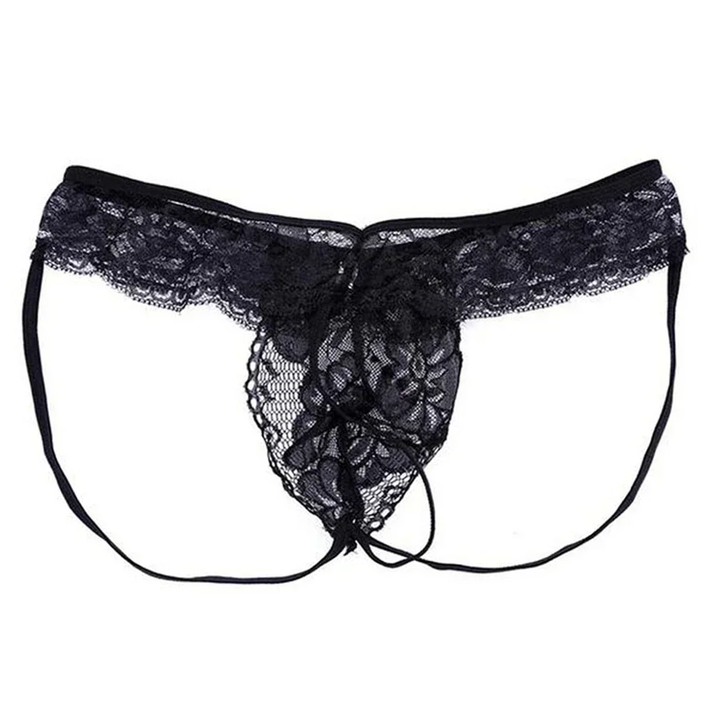 New Men Lace See Through Sissy Embroidered Pouch Bulge Thong Briefs Underwear Panties Underpants Erotic Hollow Men's G-string