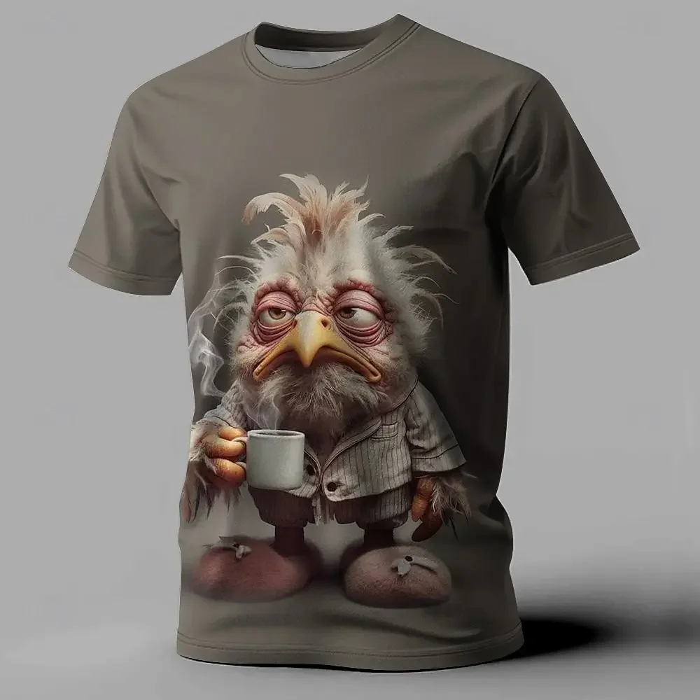 مضحك الرجال تي شيرت الحيوان الدجاج طباعة الصيف عادية كم قصير تي شيرت الشارع موضة س الرقبة البلوز الرجال الملابس المتضخم #3