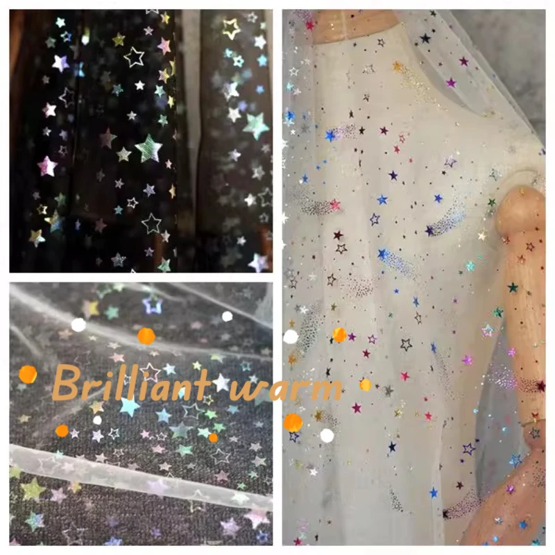 150cm Wide 1m/batch Star Mesh Sequins Starry Sky Fabric Curtains Mesh Wedding Background Decoration Materials DIY Sewing