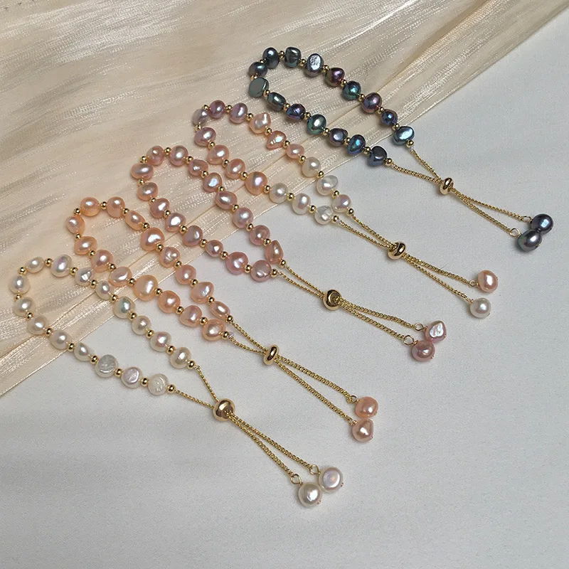 

Hengsheng 6-7mm 100% Freshwater Pearl Bracelet for Women 17cm+4cm White Pink Purple Mix color Adjustable Bracelet Jewelry Gift