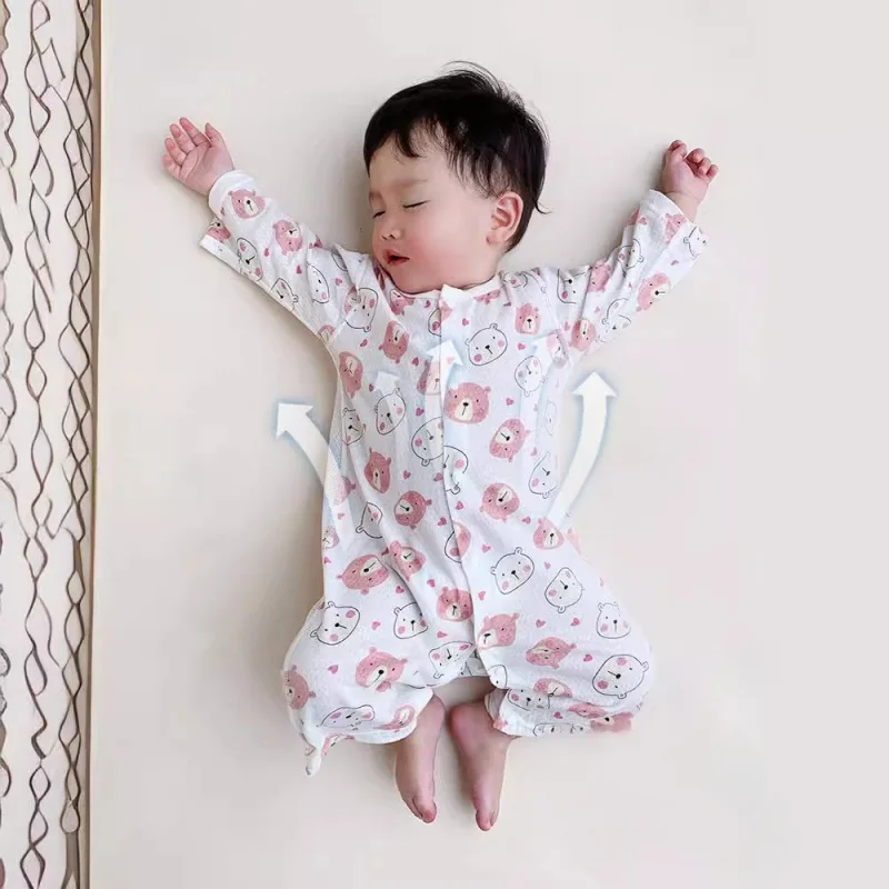 Boneless summer pure cotton baby jumpsuit thin long sleeves breathable air conditioning clothes