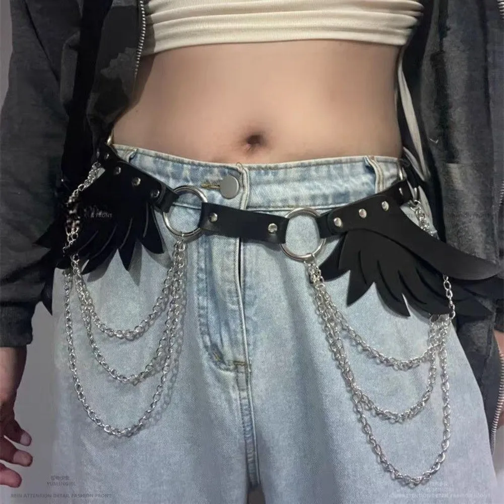 Trendiger Verstellbarer Engelsflügel-Gürtel aus PU-Leder, Punk-Gothic-Gürtel, Statement-Accessoire, Cosplay-Hüftkette, Rave-Outfit – Detail 4