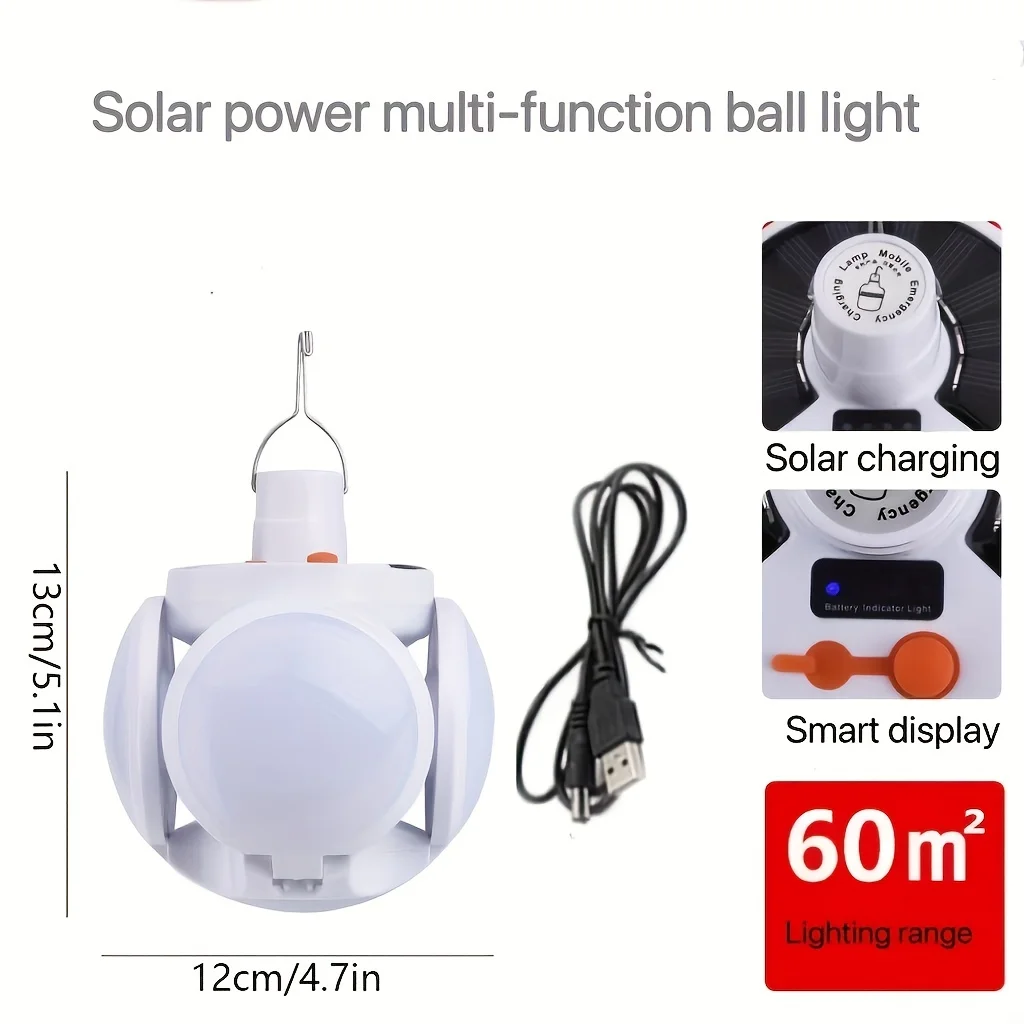 Portable Solar Camping Light with Hook Remote Control Folding Football Bulb Rechargeable Desk Lamp for Tent Emergency Chandelier image 3