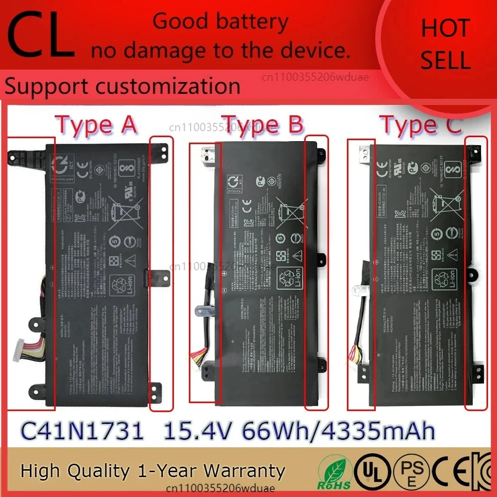 

Brand New Original C41N1731 15.4V 66Wh Laptop Battery for Asus ROG Strix GL504 GL504GM C41N1731-2 etc.