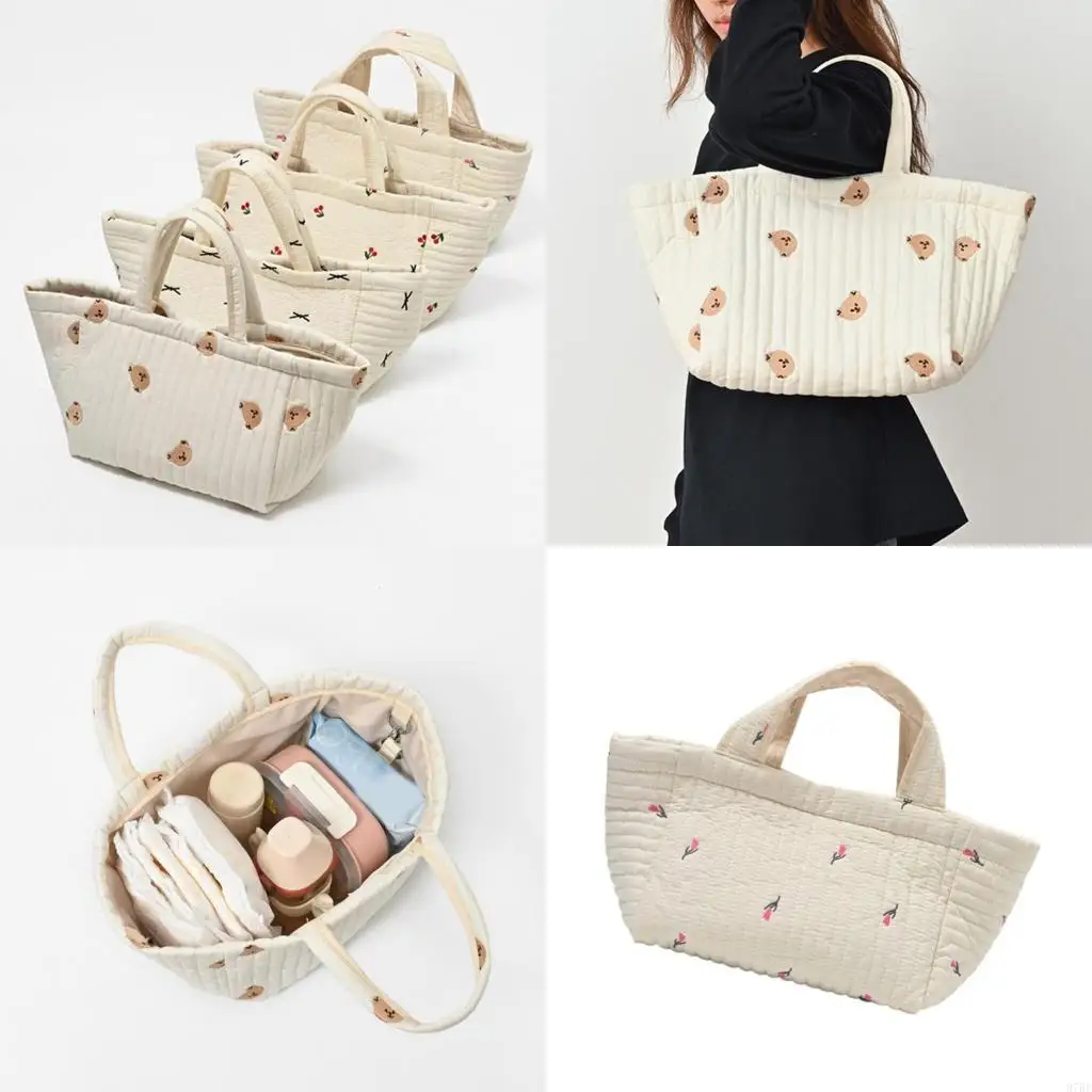 

97BE Pram Pushchair Hanging Bag Diaper Storage Bag Embroidery Pattern Bag Handbag Large Capacity Mom Bag Women Travel Bag