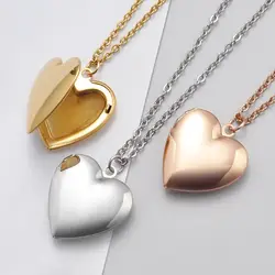 Romantic Love Heart Locket Pendant Necklaces For Women Silver Color Stainless Steel Photo Frame Promise Jewelry Chokers Gift