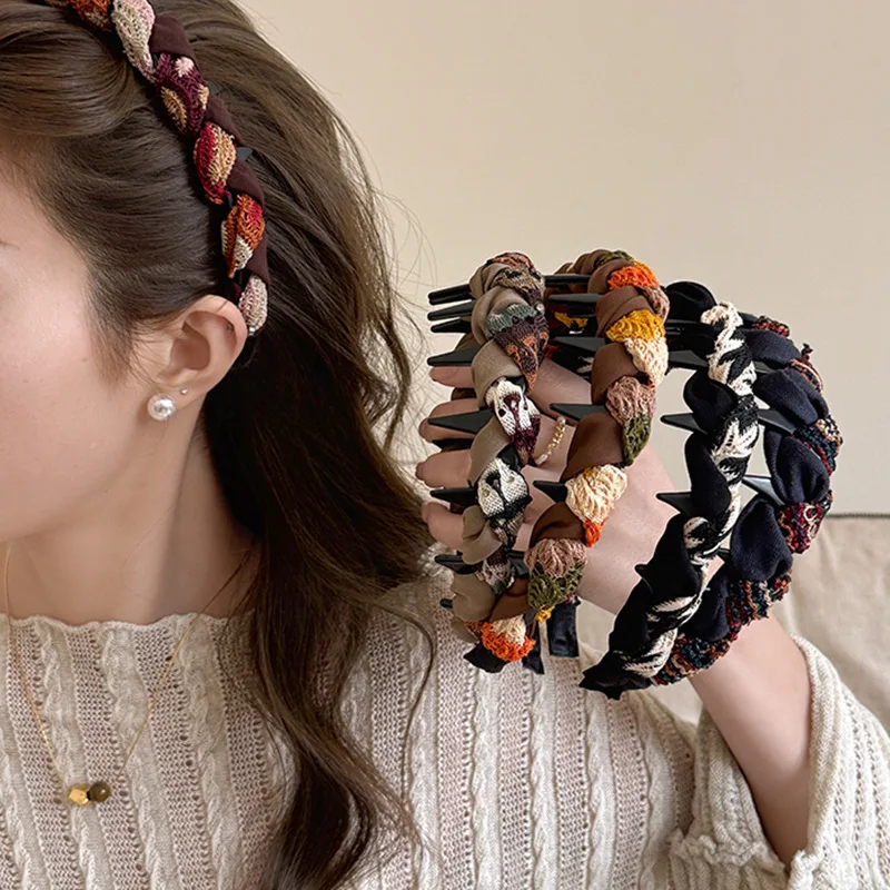 Autumn and Winter Yarn Knitted Fabric Headband Women Pressure Hair Face Wash Headband Fashion Versatile Hair Hoop Accessories