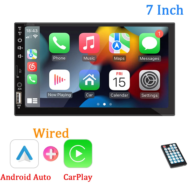 7 "autoradio 1 Din Carplay Android Auto Multimediaspeler HD Touchscreen FM AUX-ingang Bluetooth MirrorLink Universele autoradio