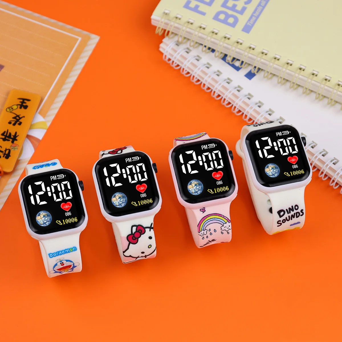 10pcs/lot Cartoon Printed Button LED Electric Watch for Girl Fashion Personality Printed Square Women Electronic Watches Gifts