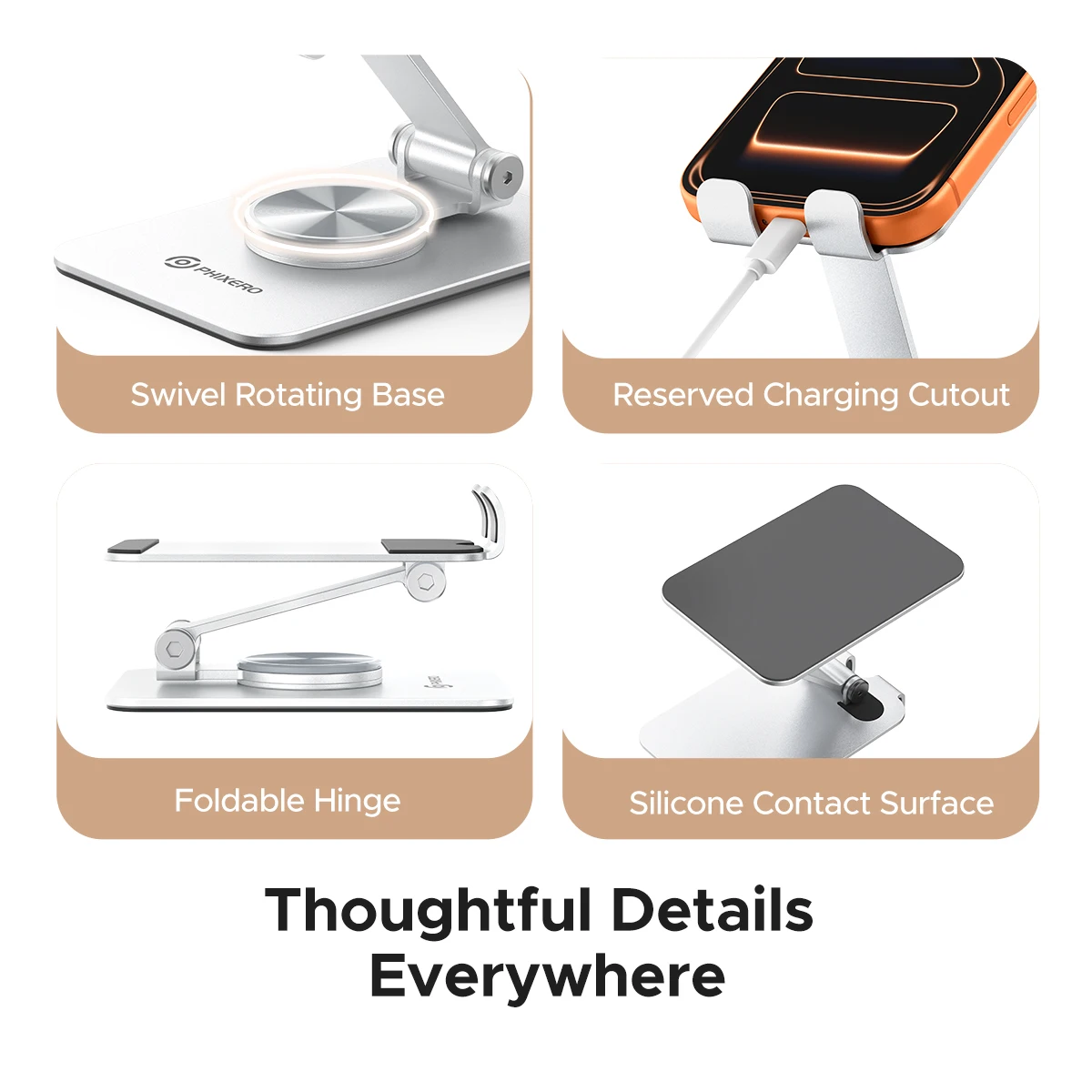PHIXERO Desktop Phone Stand Magnetic Phone Holder Aluminum Alloy Stable Base Desk Accessories